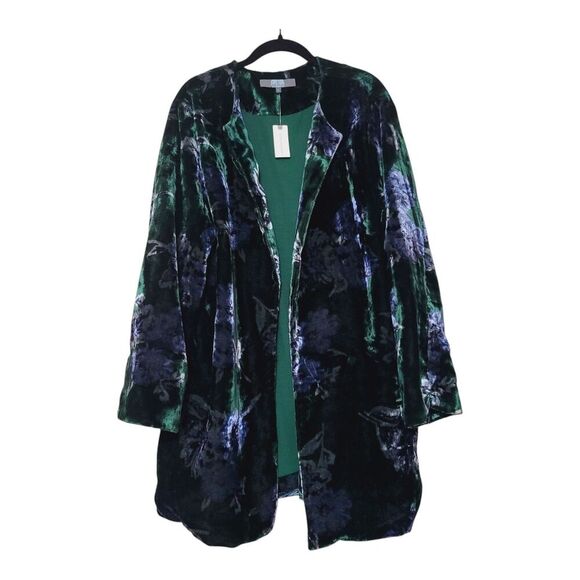 EVA Franco Womens XL New Green Floral Velvet Car Jacket Kimono Open MSRP $189 - Picture 4 of 11
